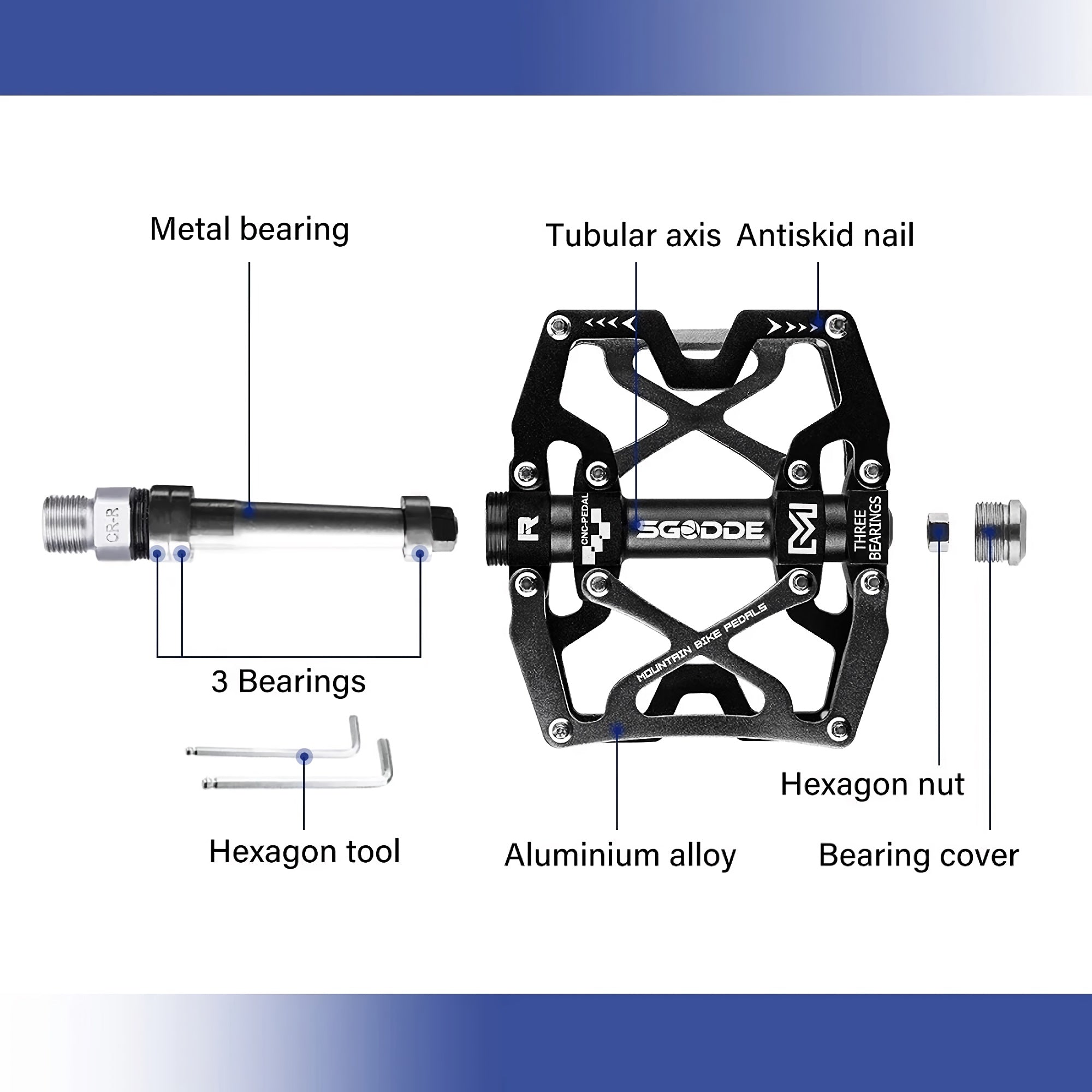 SGODDE Mountain Bike Pedals, Aluminum Alloy 9/16 inch Flat Pedals with 3 Bearings for Bikes, Universal Fit (Black) - X002WSL3JB SGODDE Mountain Bike Pedals, Aluminum Alloy 9/16 inch Flat Pedals with 3 Bearings for Bikes, Universal Fit (Black) - X002WSL3JB
